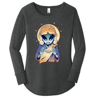 Alien Jesus Space Funny Women's Perfect Tri Tunic Long Sleeve Shirt