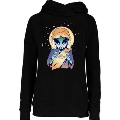 Alien Jesus Space Funny Womens Funnel Neck Pullover Hood