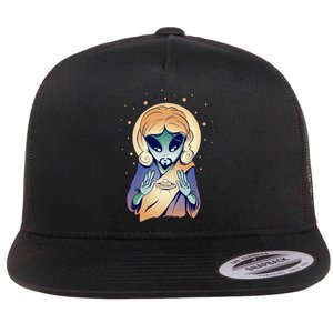 Alien Jesus Space Funny Flat Bill Trucker Hat