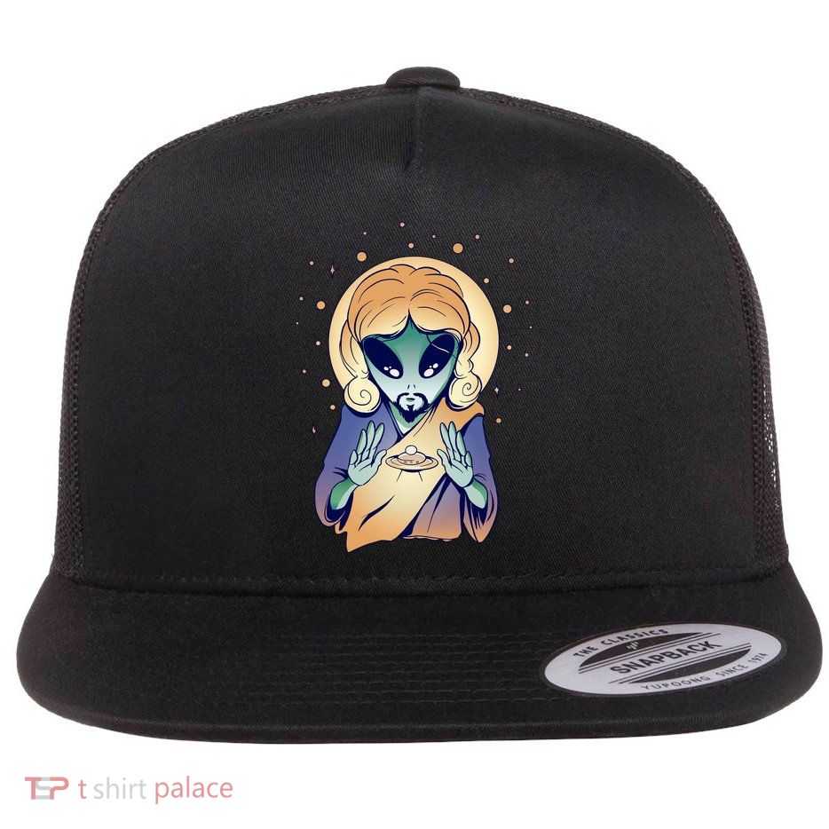 Alien Jesus Space Funny Flat Bill Trucker Hat