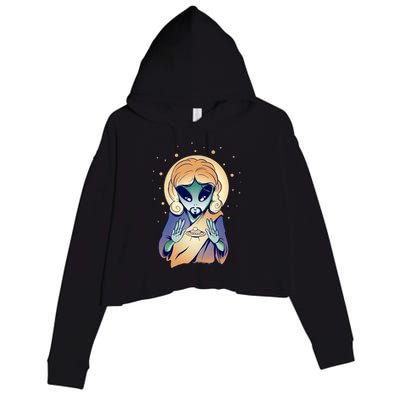 Alien Jesus Space Funny Crop Fleece Hoodie