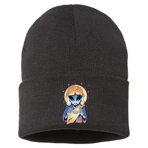 Alien Jesus Space Funny Sustainable Knit Beanie