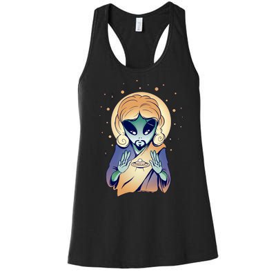 Alien Jesus Space Funny Women's Racerback Tank