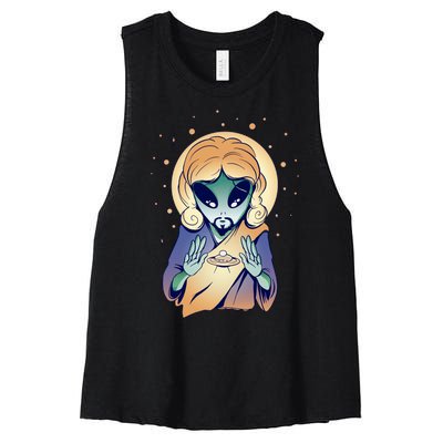 Alien Jesus Space Funny Women's Racerback Cropped Tank