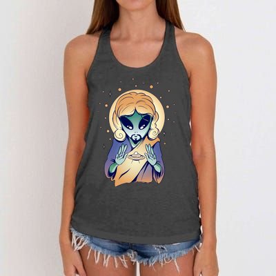 Alien Jesus Space Funny Women's Knotted Racerback Tank