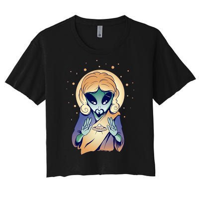 Alien Jesus Space Funny Women's Crop Top Tee