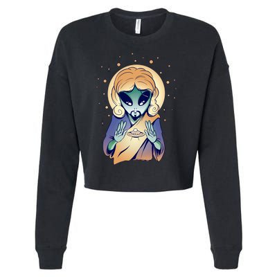 Alien Jesus Space Funny Cropped Pullover Crew