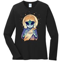 Alien Jesus Space Funny Ladies Long Sleeve Shirt