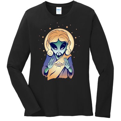 Alien Jesus Space Funny Ladies Long Sleeve Shirt