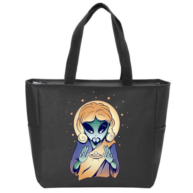 Alien Jesus Space Funny Zip Tote Bag