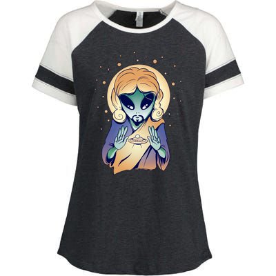 Alien Jesus Space Funny Enza Ladies Jersey Colorblock Tee