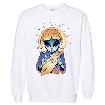 Alien Jesus Space Funny Garment-Dyed Sweatshirt