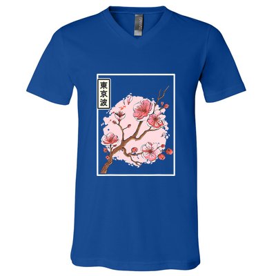Aesthetic Japanese Style Cherry Blossom Tree Sakura Japan V-Neck T-Shirt