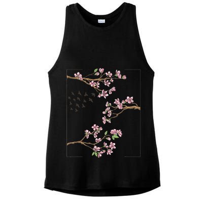 Aesthetic Japanese Style Cherry Blossom Tree Sakura Japan Ladies PosiCharge Tri-Blend Wicking Tank