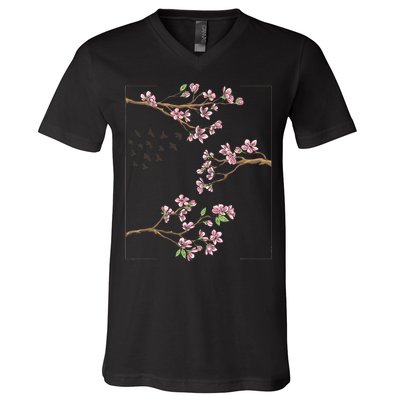 Aesthetic Japanese Style Cherry Blossom Tree Sakura Japan V-Neck T-Shirt