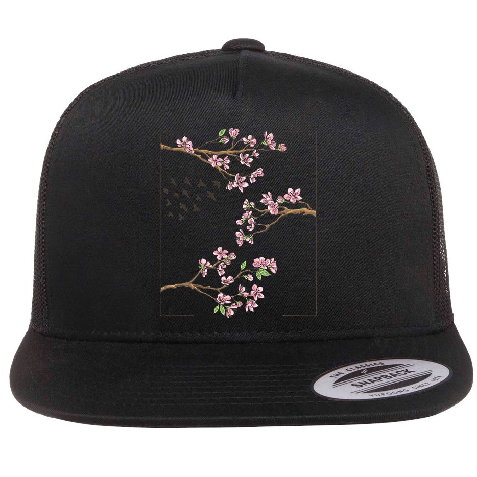 Aesthetic Japanese Style Cherry Blossom Tree Sakura Japan Flat Bill Trucker Hat