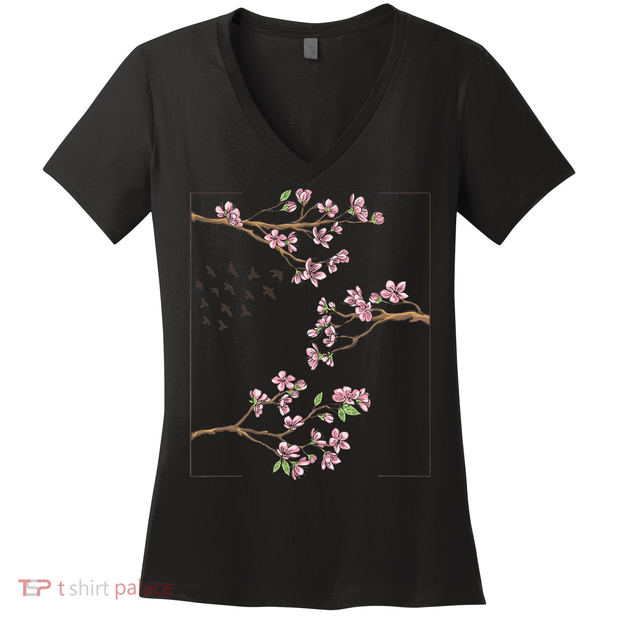Aesthetic Japanese Style Cherry Blossom Tree Sakura Japan Women's V-Neck T-Shirt