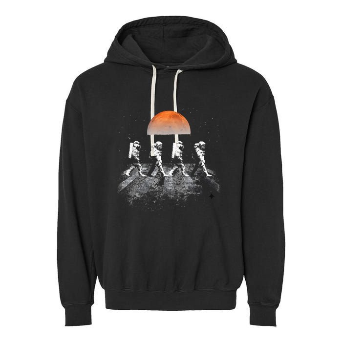 Astronauts Journey To Mars Astronauts In Walking In Space Garment-Dyed Fleece Hoodie