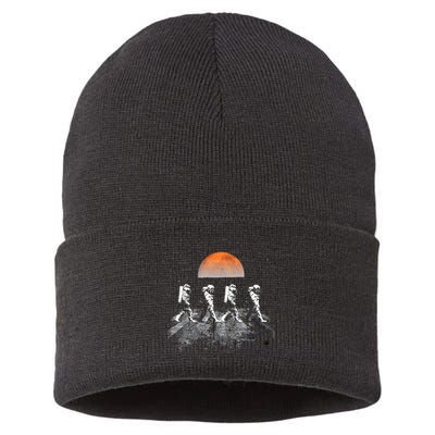 Astronauts Journey To Mars Astronauts In Walking In Space Sustainable Knit Beanie