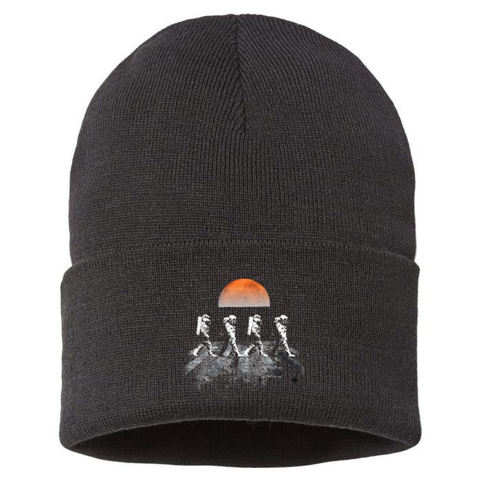 Astronauts Journey To Mars Astronauts In Walking In Space Sustainable Knit Beanie