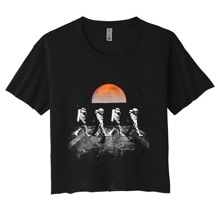Astronauts Journey To Mars Astronauts In Walking In Space Crop Top