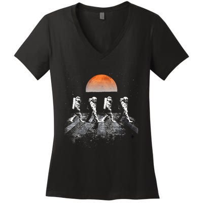 Astronauts Journey To Mars Astronauts In Walking In Space Women's V-Neck T-Shirt
