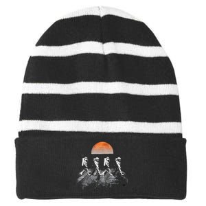 Astronauts Journey To Mars Astronauts In Walking In Space Striped Beanie with Solid Band