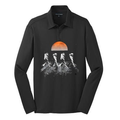 Astronauts Journey To Mars Astronauts In Walking In Space Silk Touch Performance Long Sleeve Polo