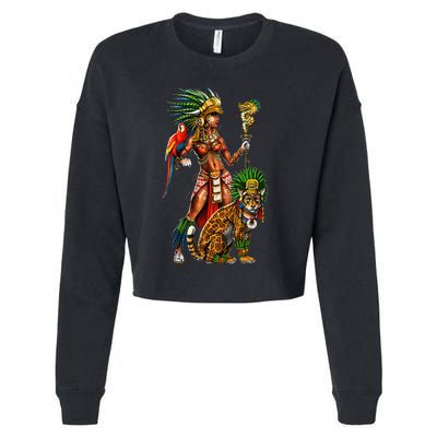 Aztec Jaguar Warrior Ancient Mayan Goddess Cropped Pullover Crew