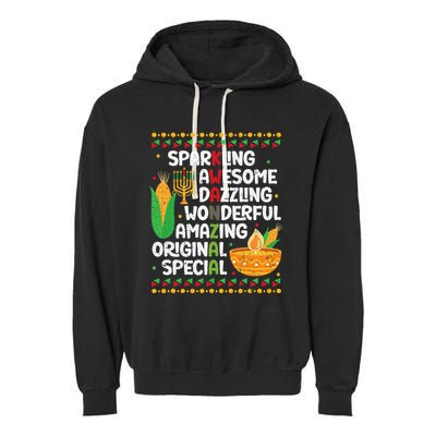 African Kwanzaa 7 Principles Acronym Kinara Corn Unity Cup Garment-Dyed Fleece Hoodie