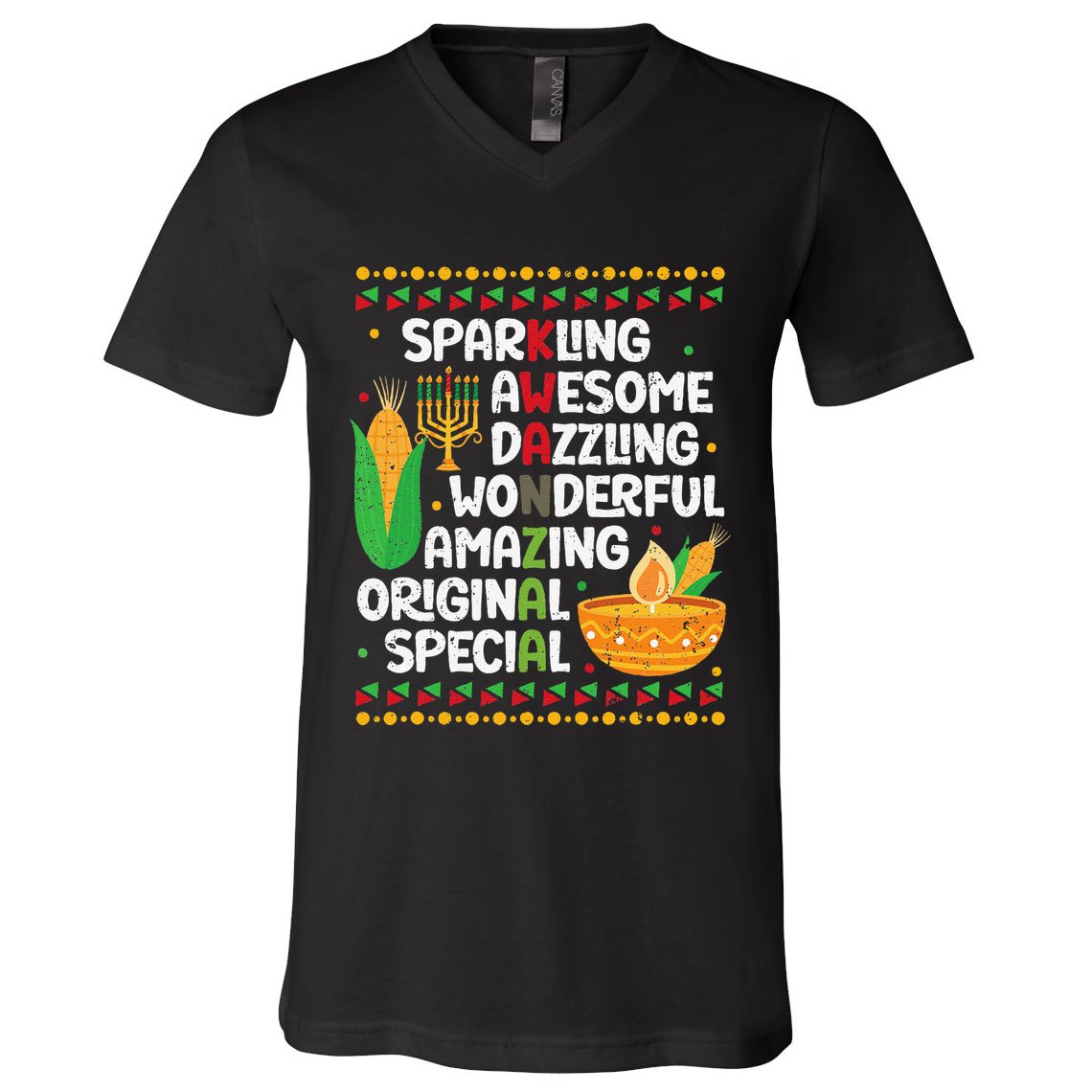 African Kwanzaa 7 Principles Acronym Kinara Corn Unity Cup V-Neck T-Shirt