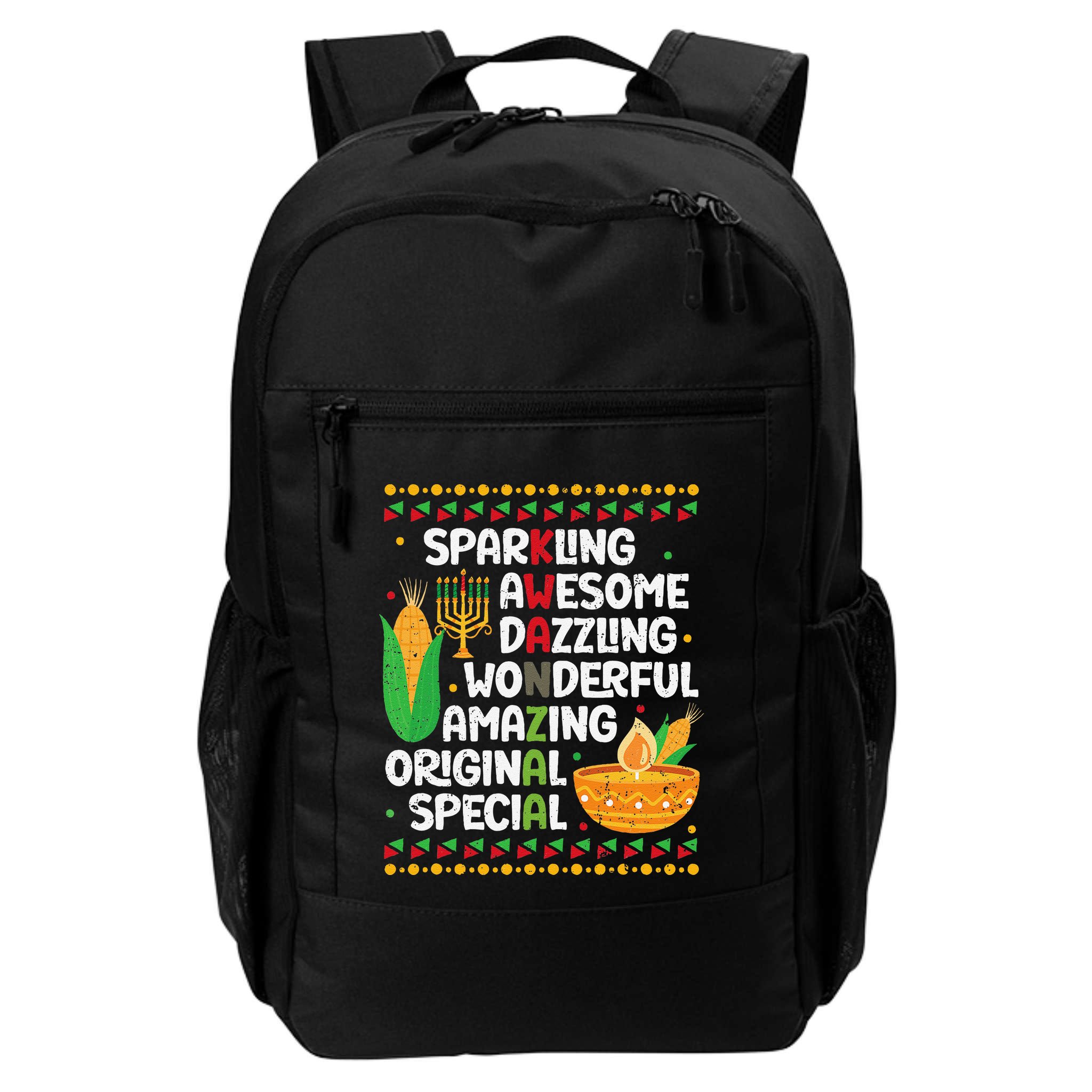 African Kwanzaa 7 Principles Acronym Kinara Corn Unity Cup Backpack