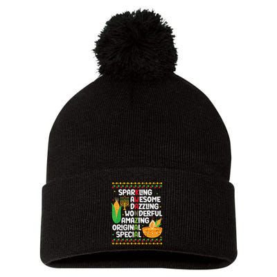 African Kwanzaa 7 Principles Acronym Kinara Corn Unity Cup Pom Pom 12in Knit Beanie
