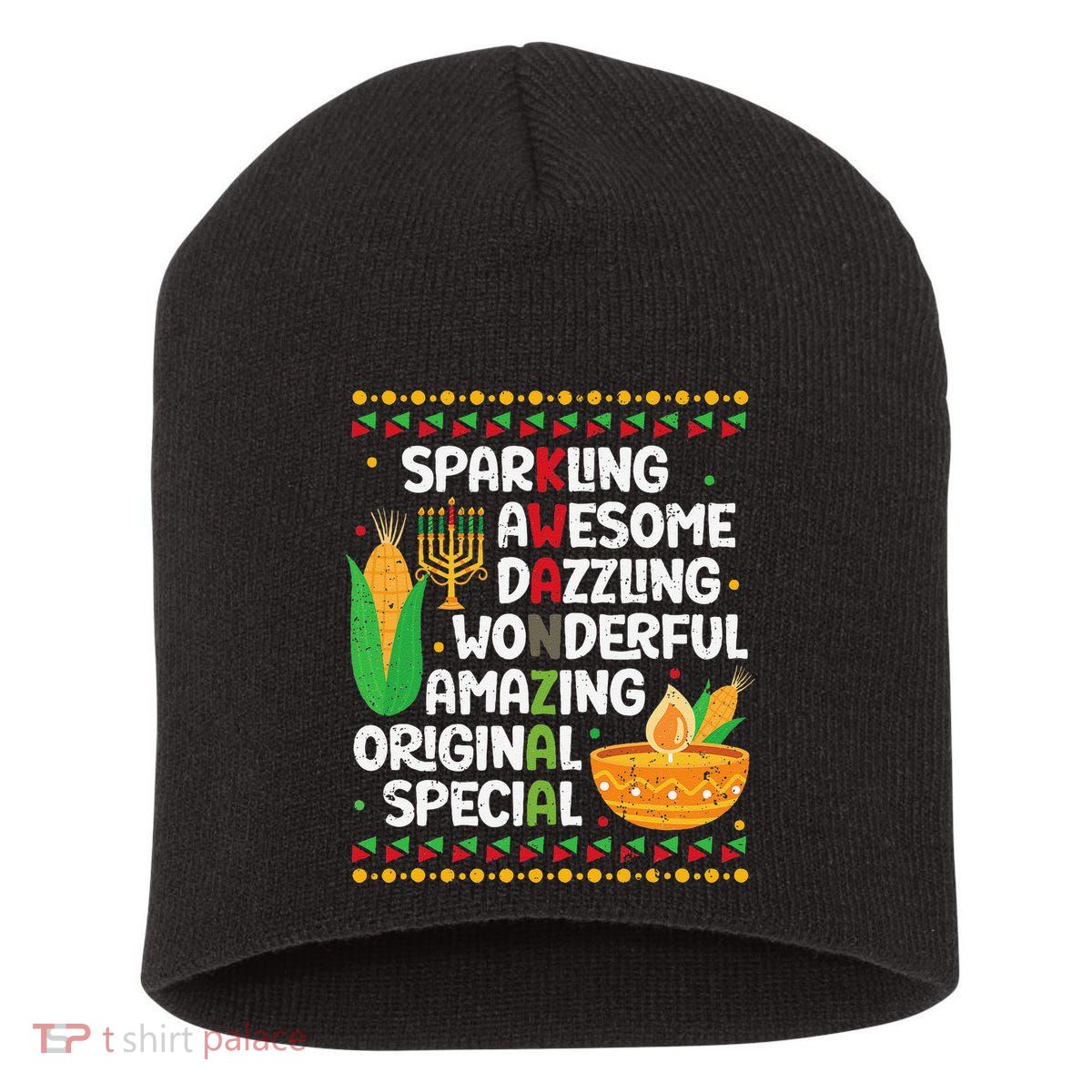 African Kwanzaa 7 Principles Acronym Kinara Corn Unity Cup Short Acrylic Beanie