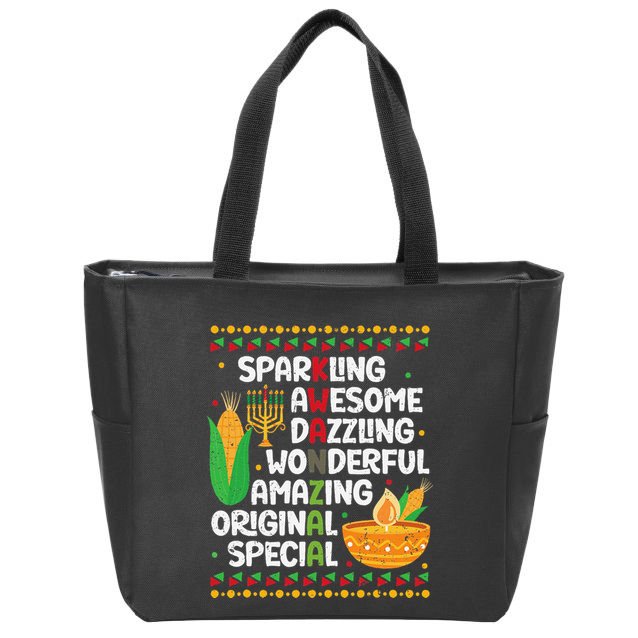 African Kwanzaa 7 Principles Acronym Kinara Corn Unity Cup Zip Tote Bag