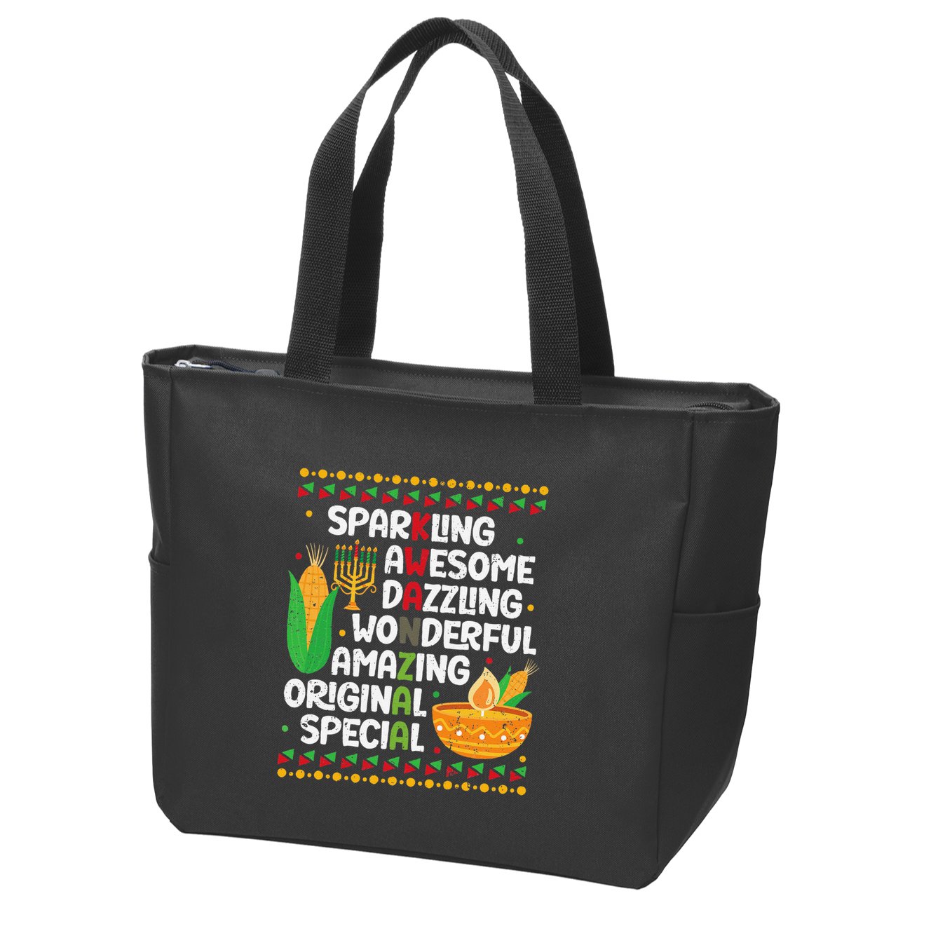 African Kwanzaa 7 Principles Acronym Kinara Corn Unity Cup Zip Tote Bag