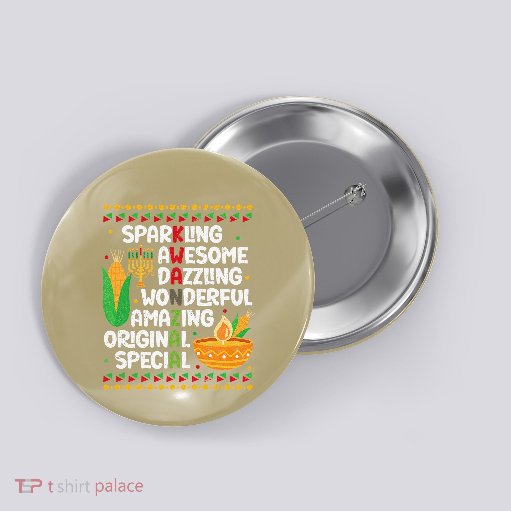 African Kwanzaa 7 Principles Acronym Kinara Corn Unity Cup Button