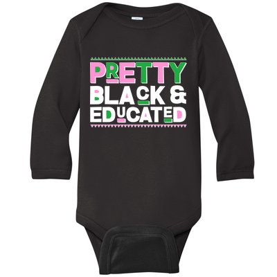 AKA Sorority Pretty Black And Educated Baby Long Sleeve Bodysuit