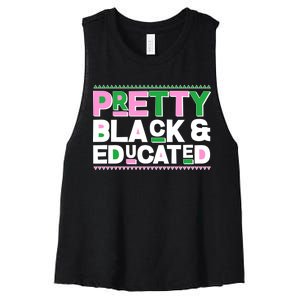 AKA Sorority Pretty Black And Educated Women's Racerback Cropped Tank