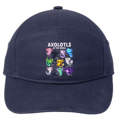 Axolotl Kawaii Axolotls Of The World Axolotl Animals 7-Panel Snapback Hat