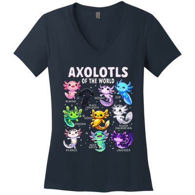 Axolotl Kawaii Axolotls Of The World Axolotl Animals Women's V-Neck T-Shirt