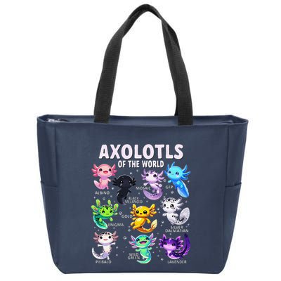 Axolotl Kawaii Axolotls Of The World Axolotl Animals Zip Tote Bag