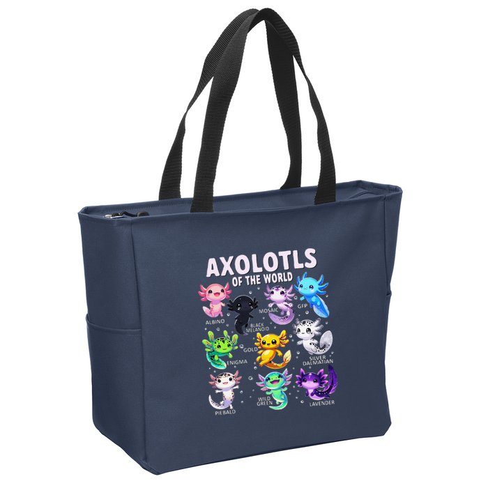 Axolotl Kawaii Axolotls Of The World Axolotl Animals Zip Tote Bag