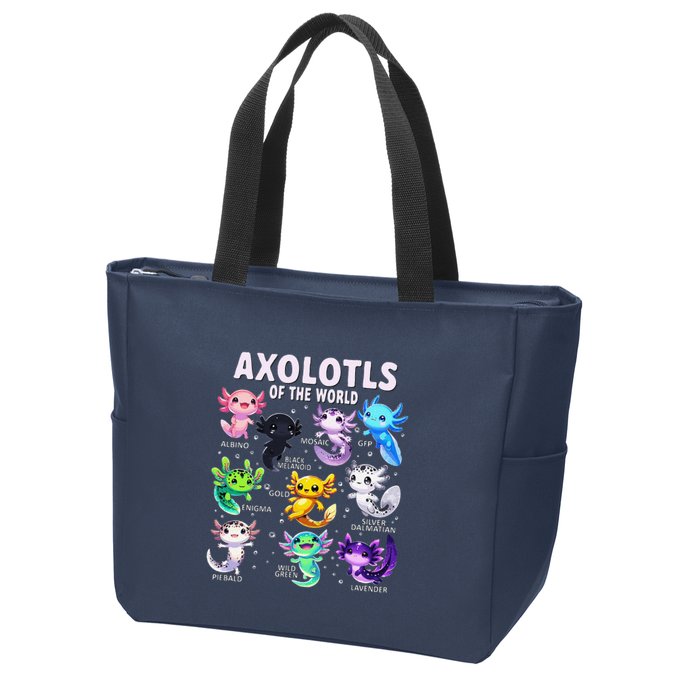 Axolotl Kawaii Axolotls Of The World Axolotl Animals Zip Tote Bag