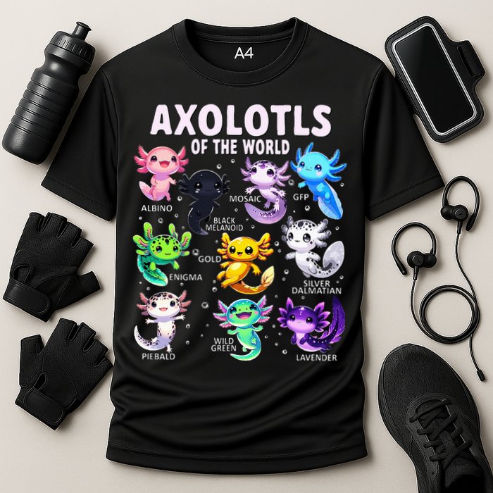 Axolotl Kawaii Axolotls Of The World Axolotl Animals Performance Shirt
