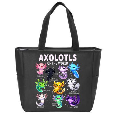 Axolotl Kawaii Axolotls Of The World Axolotl Animals Zip Tote Bag