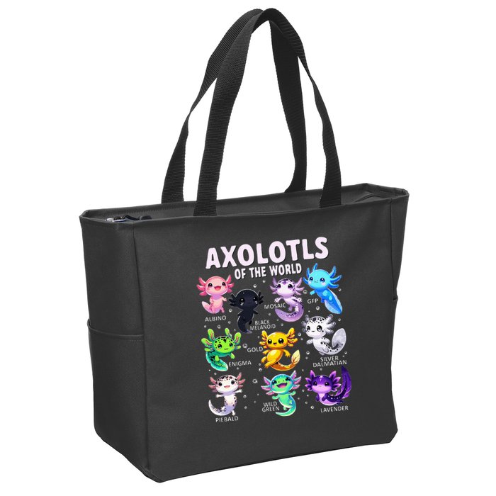 Axolotl Kawaii Axolotls Of The World Axolotl Animals Zip Tote Bag