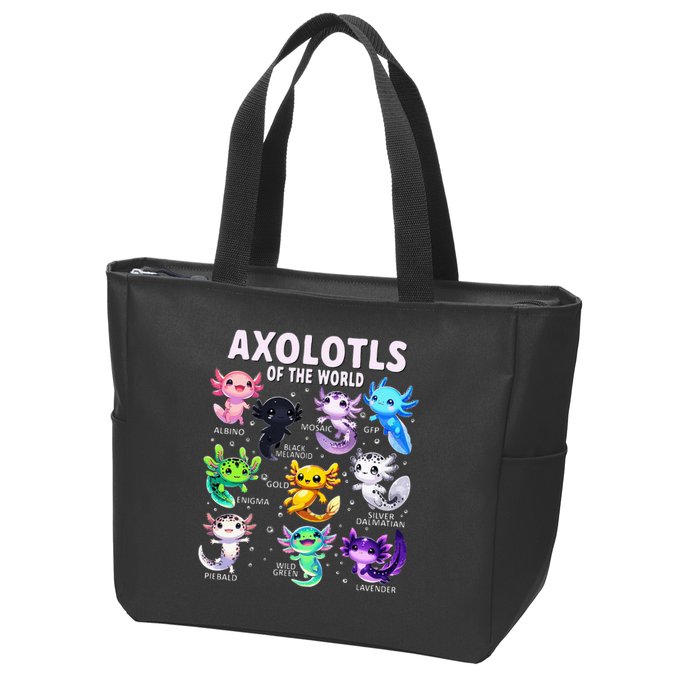 Axolotl Kawaii Axolotls Of The World Axolotl Animals Zip Tote Bag