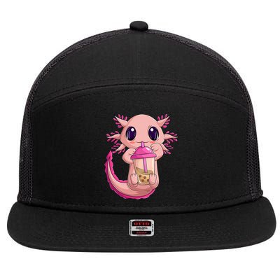 Axolotl Kawaii Anime Boba Tea 7 Panel Mesh Trucker Snapback Hat