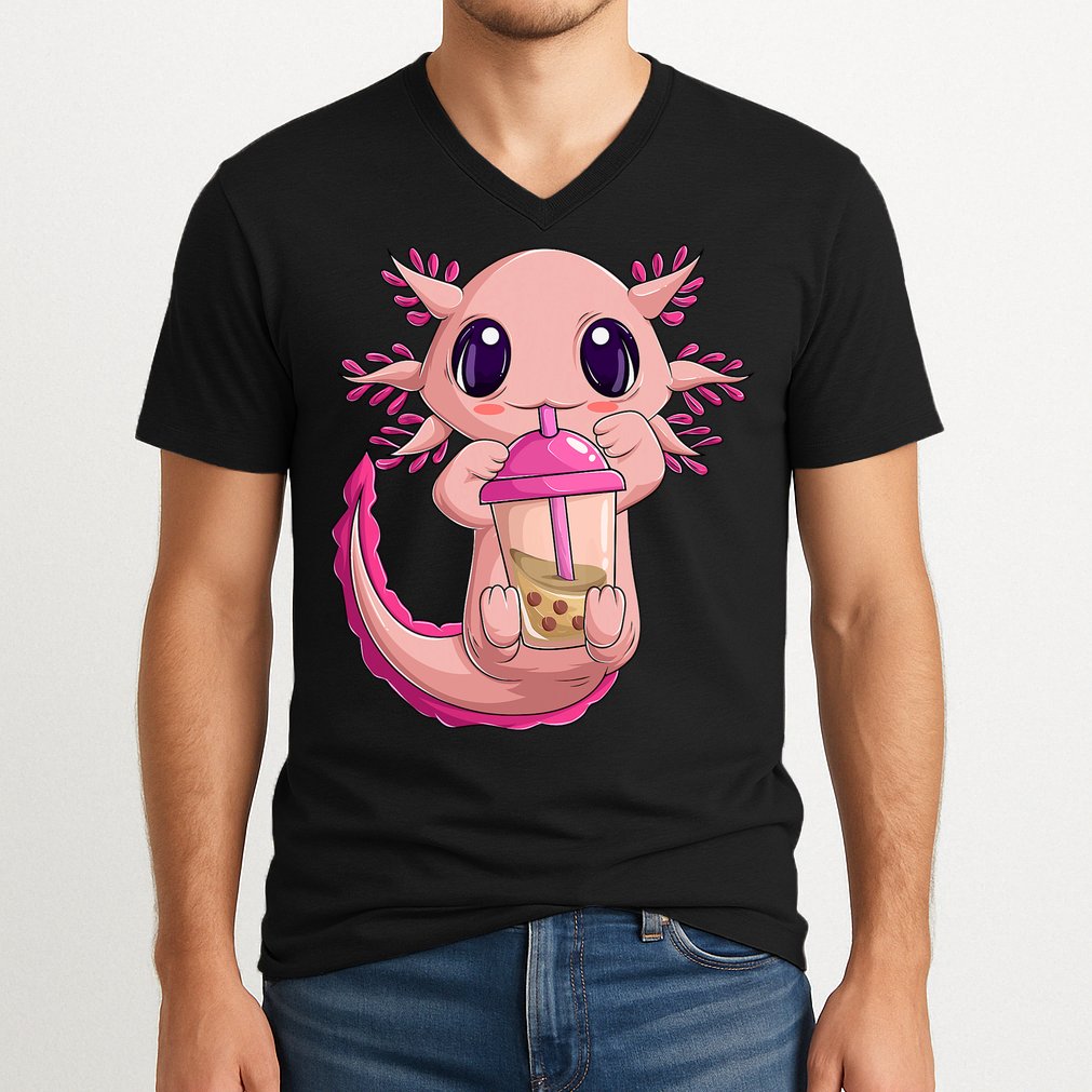 Axolotl Kawaii Anime Boba Tea V-Neck T-Shirt